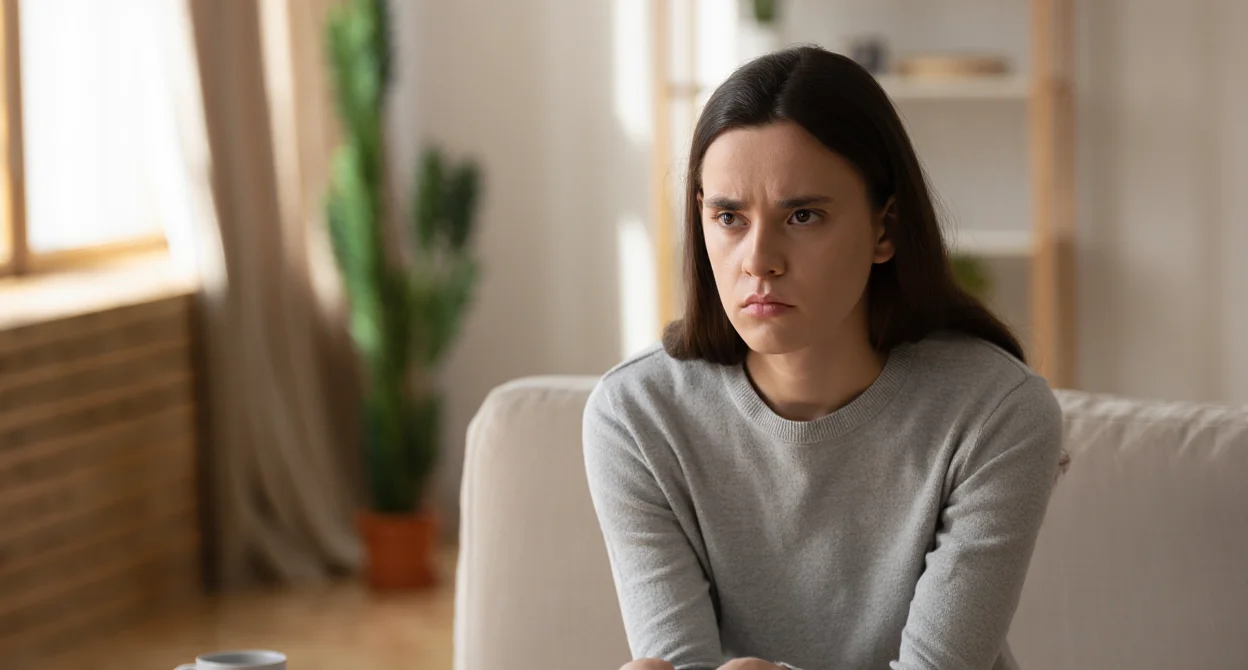 Девушка сидит на диване 